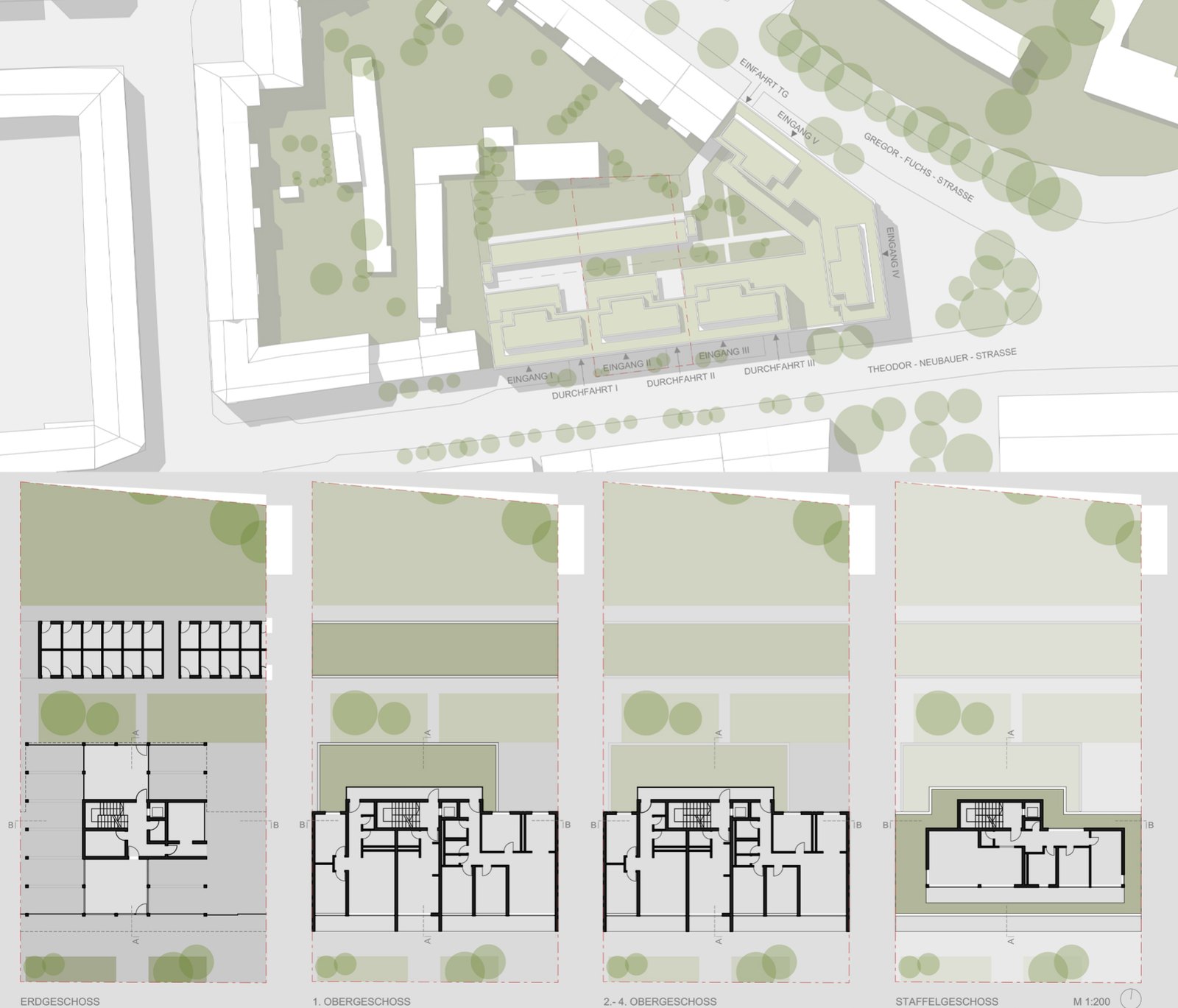 Site plan and floor plans of the Anger-Crottendorf housing