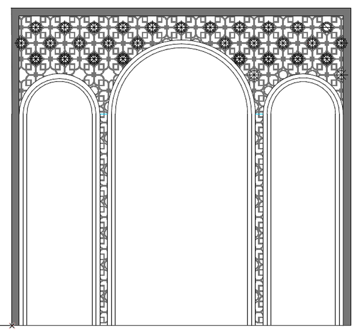 Elevation drawing of the three-part window arch