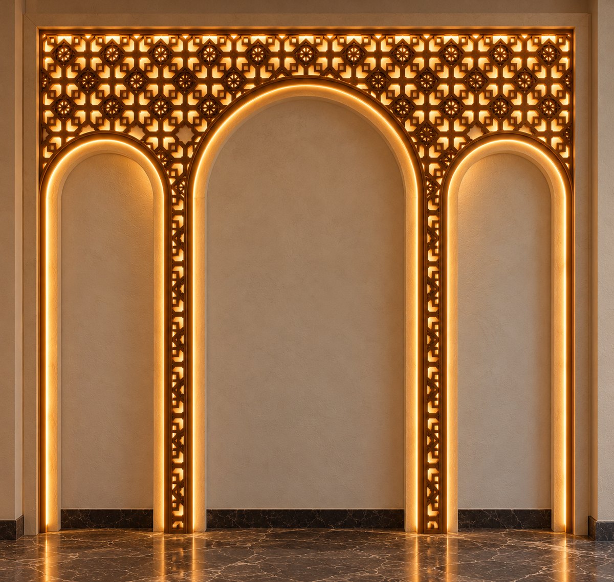 Visualization of the lit window arch with its lattice